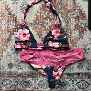 Doll & Co Floral Halter Bikini with Lace Bottom L/XL NEW